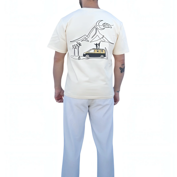 🟡 PRÉCOMMANDE: T-shirt Minimaliste Brodé 100% Coton – Design Vanlife