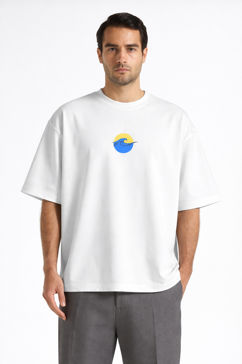 Vague – T-shirt Brodé One Line Art