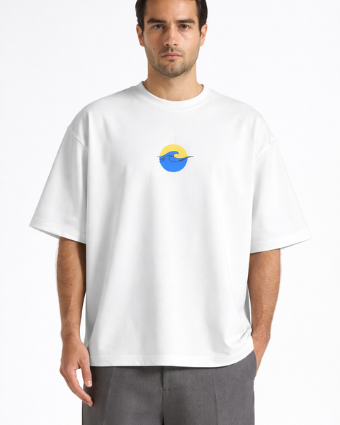 Vague – T-shirt Brodé One Line Art