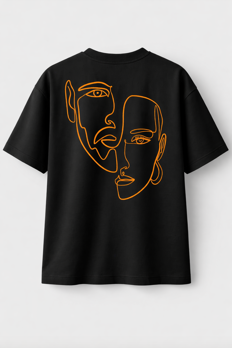 Double Visage – T-shirt Brodé One Line Art