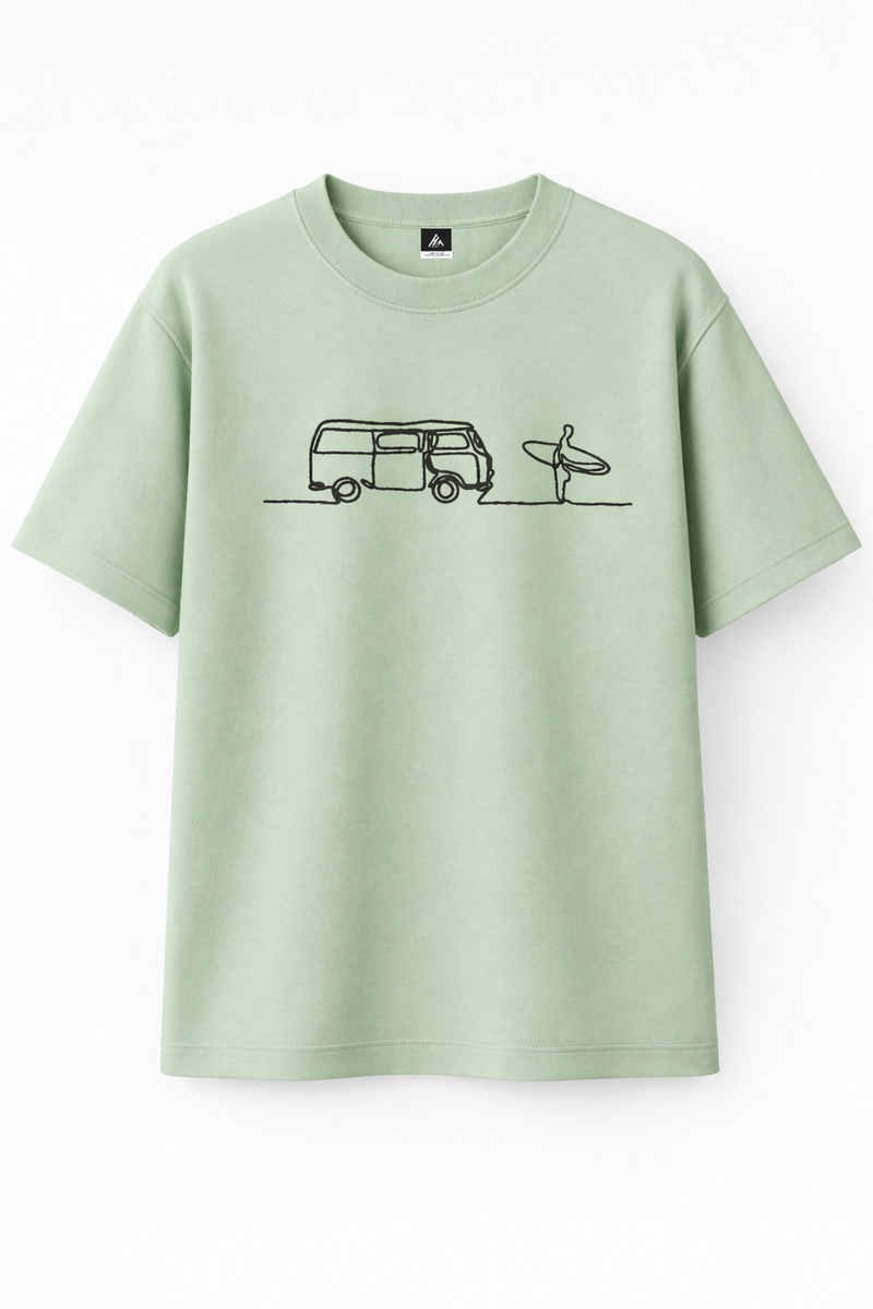 Surf – T-shirt Brodé One Line Art