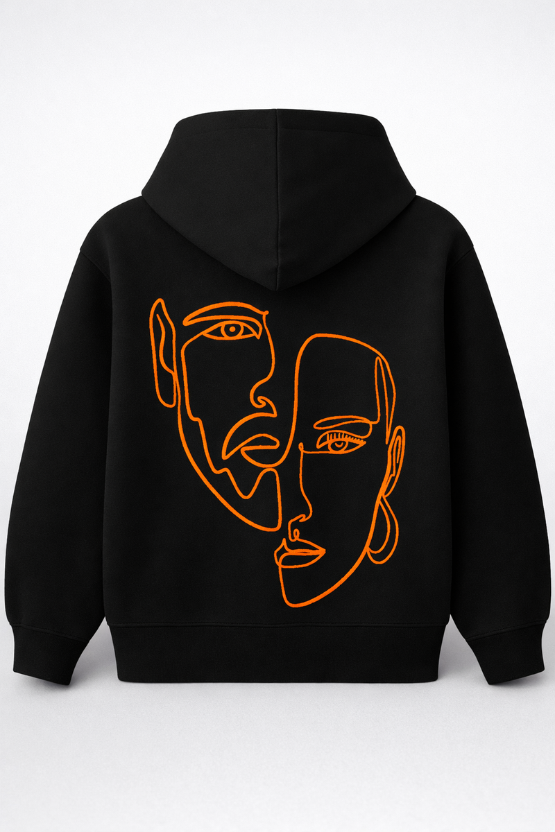 Double Visage - Hoodie brodé One Line Art