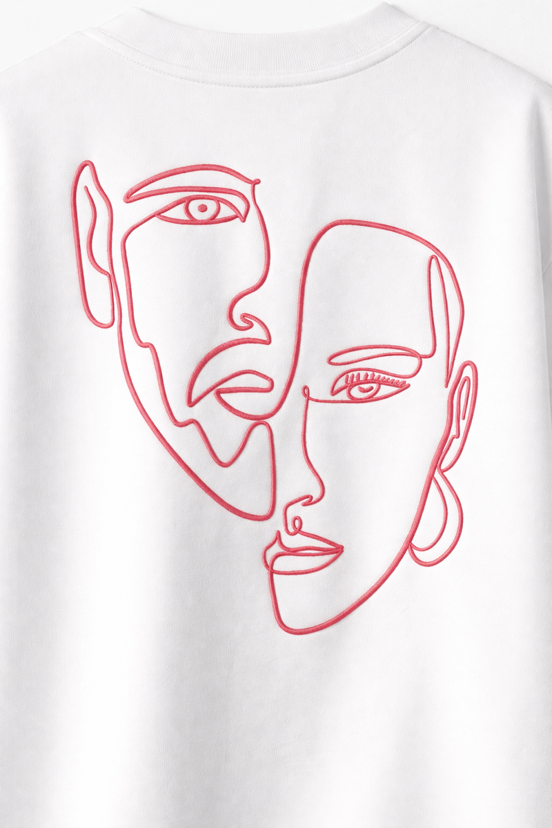 Double Visage – T-shirt Brodé One Line Art