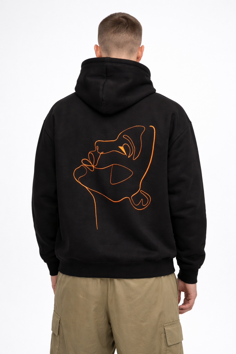 Hoodie 460g 100% Coton – Broderie Minimaliste - Design One Line Draw Rich.Art