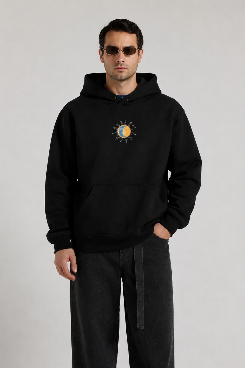 Soleil & Lune – Hoodie Brodé One Line Art