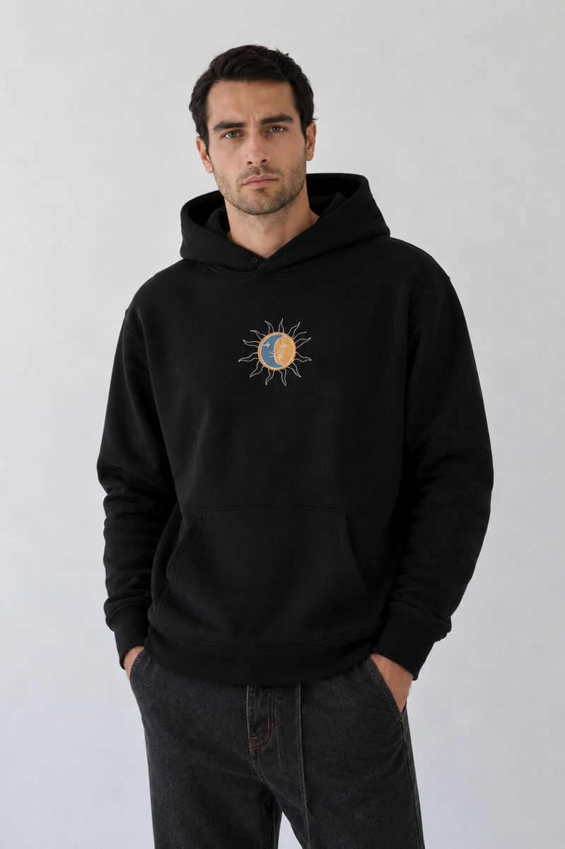 Soleil & Lune – Hoodie Brodé One Line Art