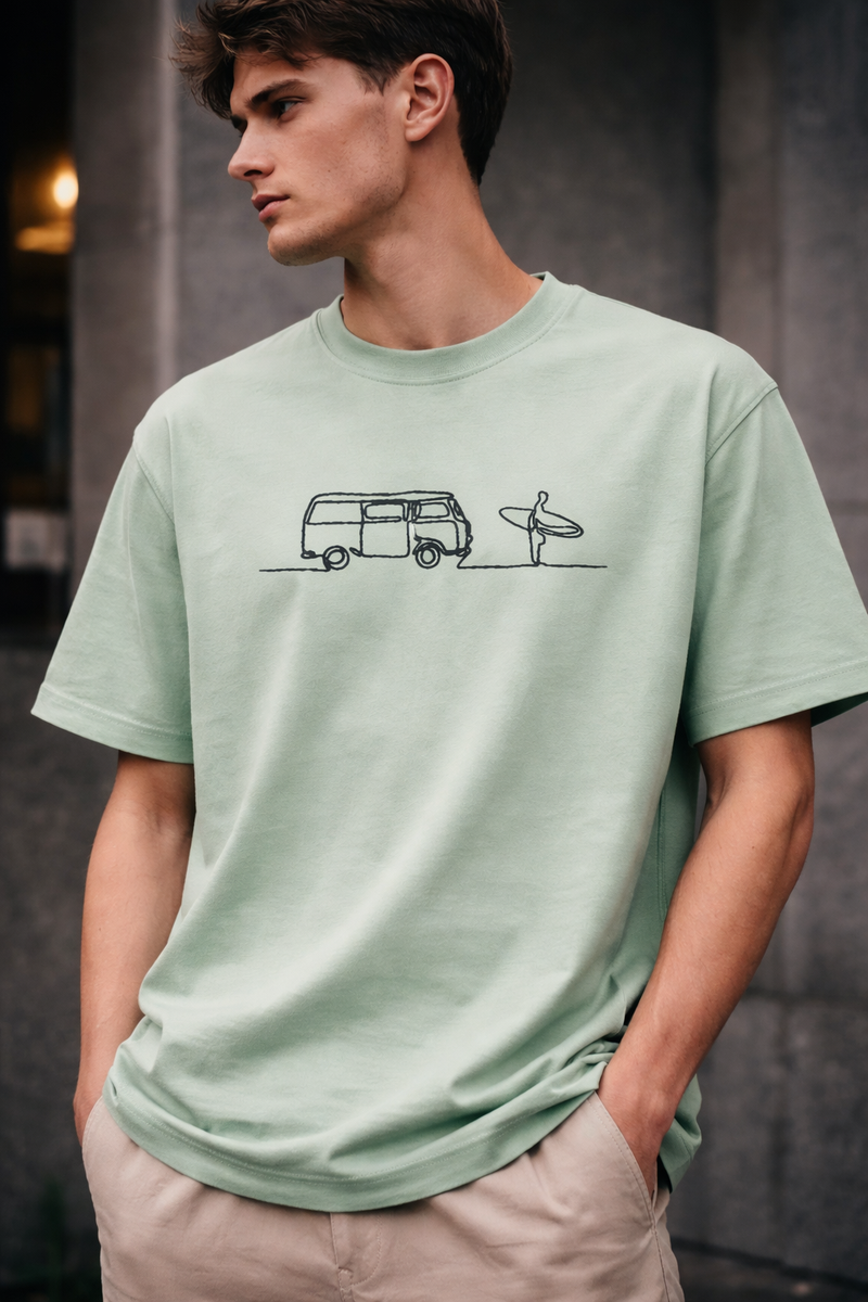 🟡 PRÉCOMMANDE: T-shirt Minimaliste Brodé 100% Coton – Design Surf Ma boutique