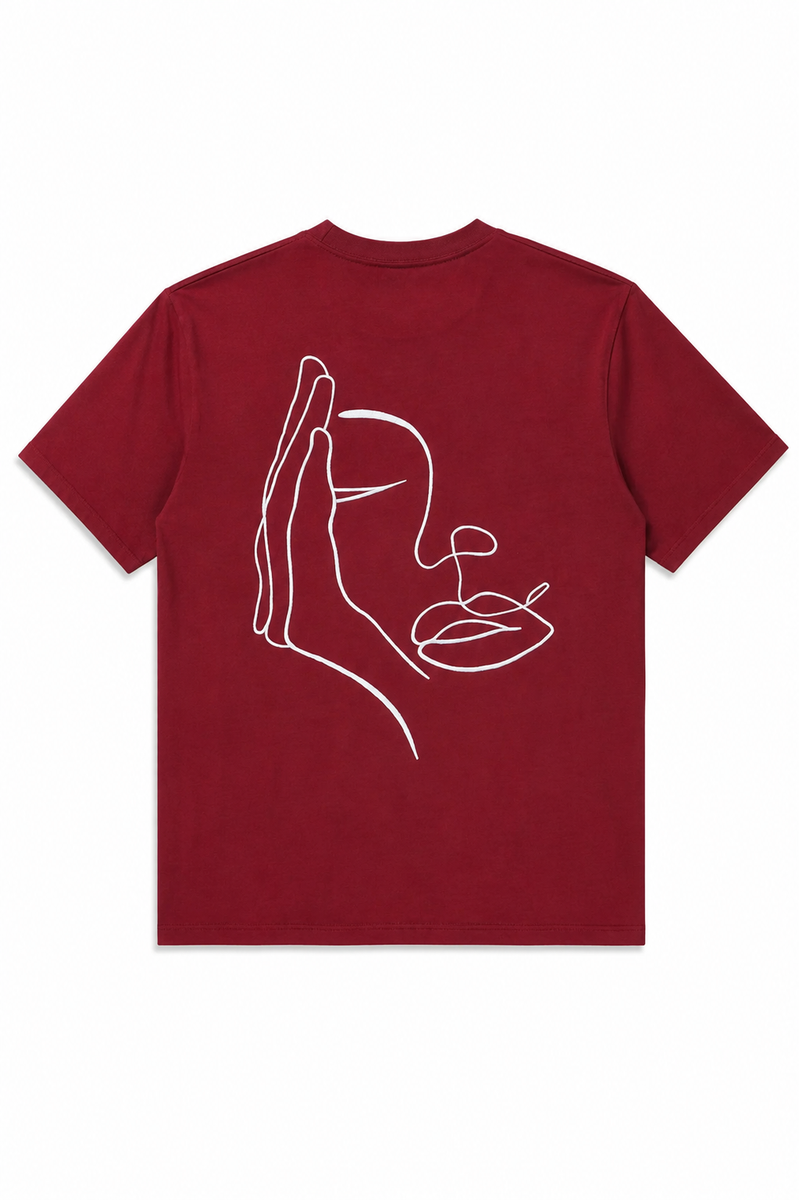 Visage Caché – T-shirt Brodé One Line Art