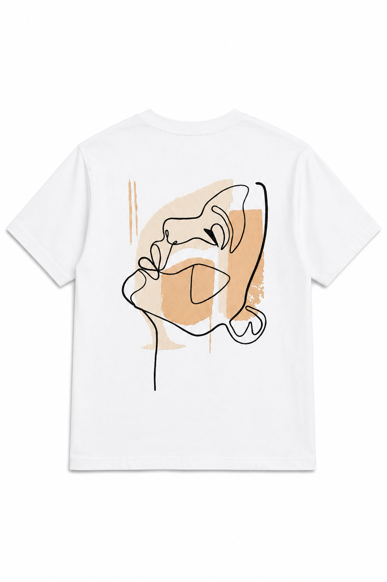 Abstract Face T-Shirt Brodé One Line Beige – Rich.Art