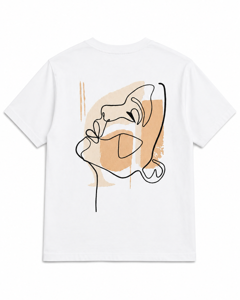 Abstract Face T-Shirt Brodé One Line Beige – Rich.Art