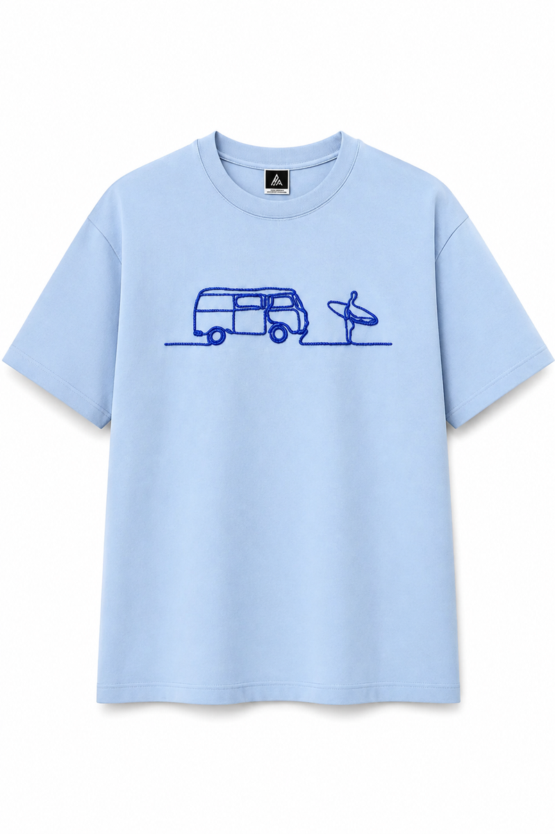Surf - T-shirt brodé One Line Art