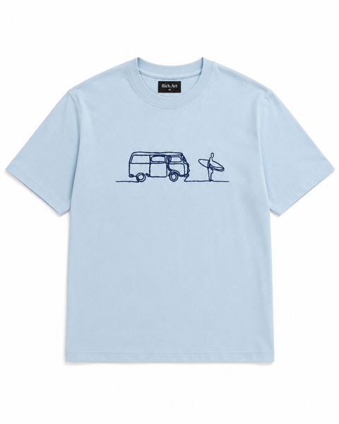 Surf - T-shirt brodé One Line Art