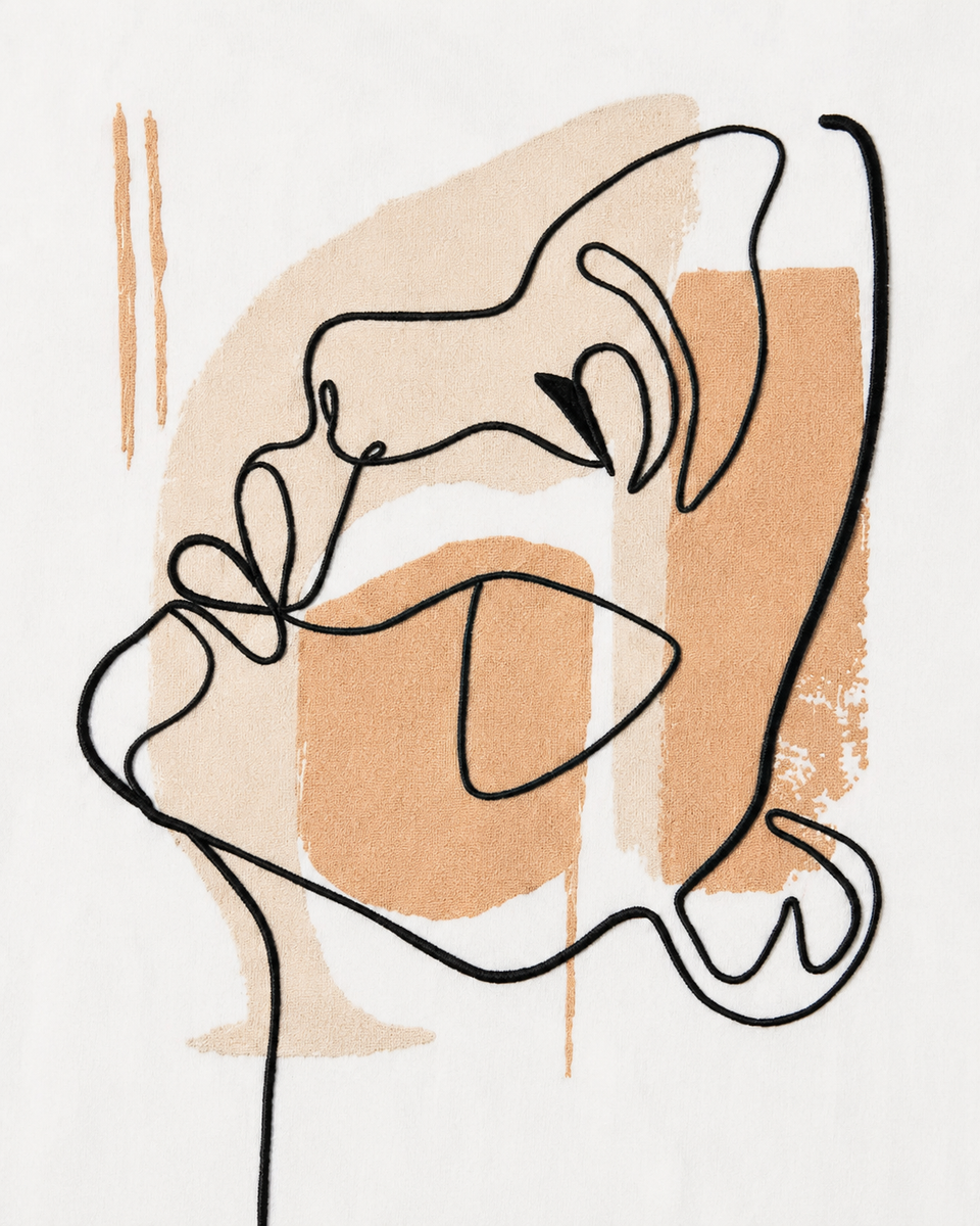 Abstract Face T-Shirt Brodé One Line Beige – Rich.Art