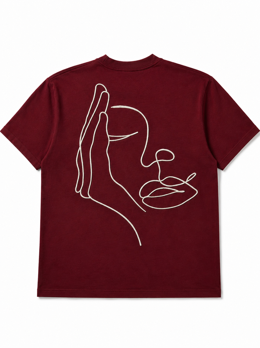 Visage Caché – T-shirt Brodé One Line Art