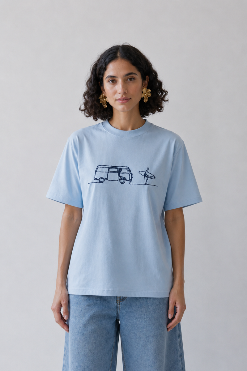 Surf - T-shirt brodé One Line Art