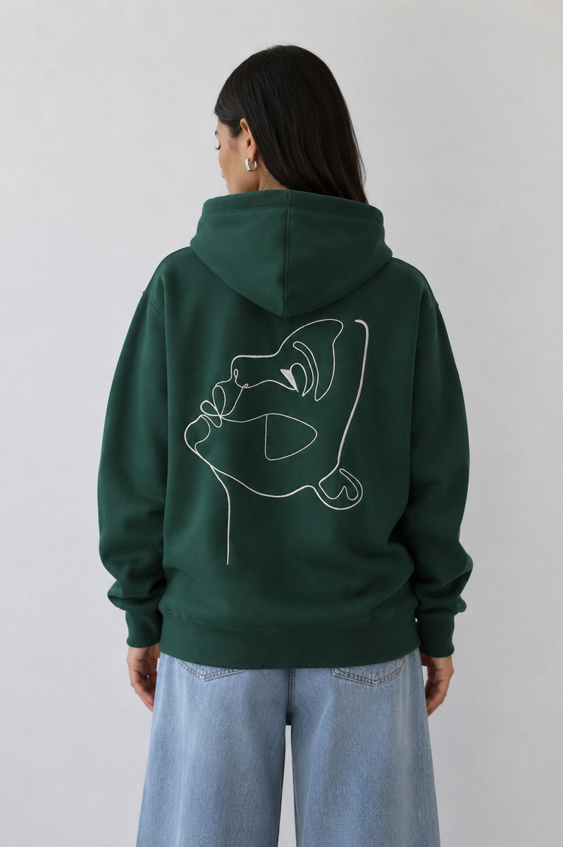 One Line Draw - Bestickter Hoodie