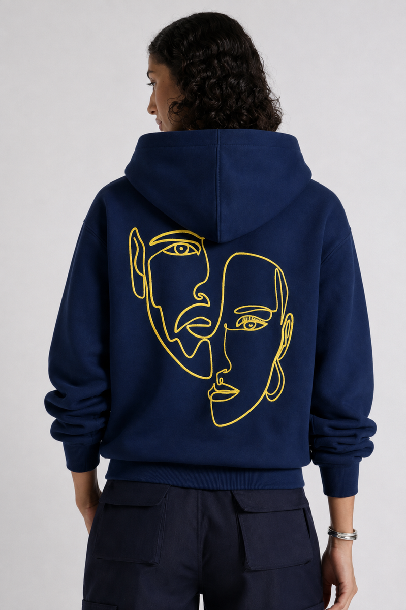 Double Visage - Hoodie brodé One Line Art