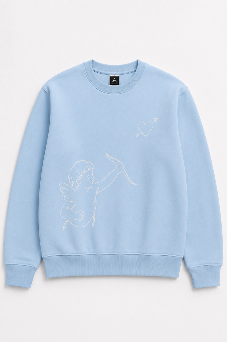 Cupidon Hoodie Brodé One Line Bleu Ciel – Rich.Art