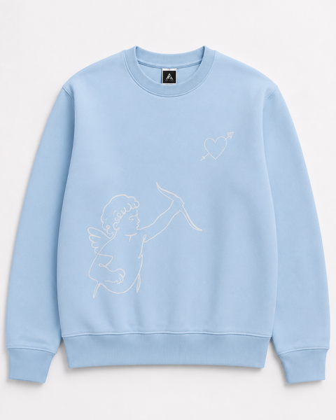 Cupidon Hoodie Brodé One Line Bleu Ciel – Rich.Art