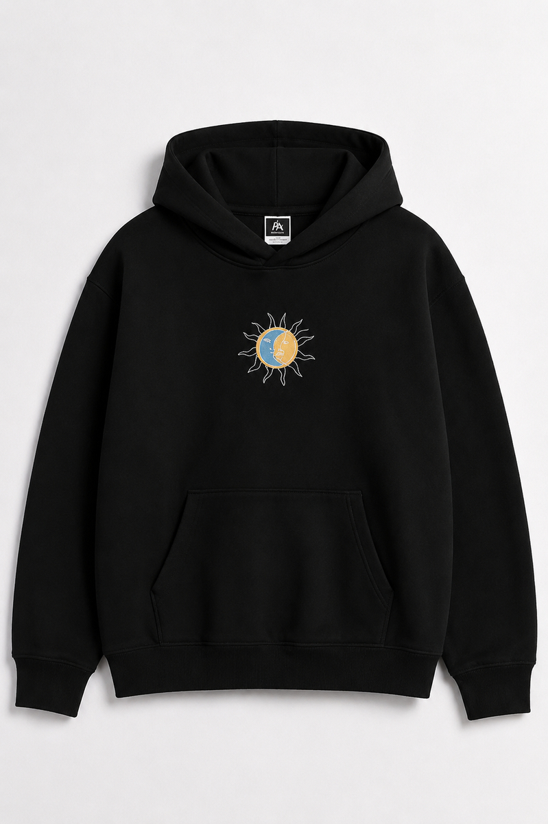 Soleil & Lune – Hoodie Brodé One Line Art