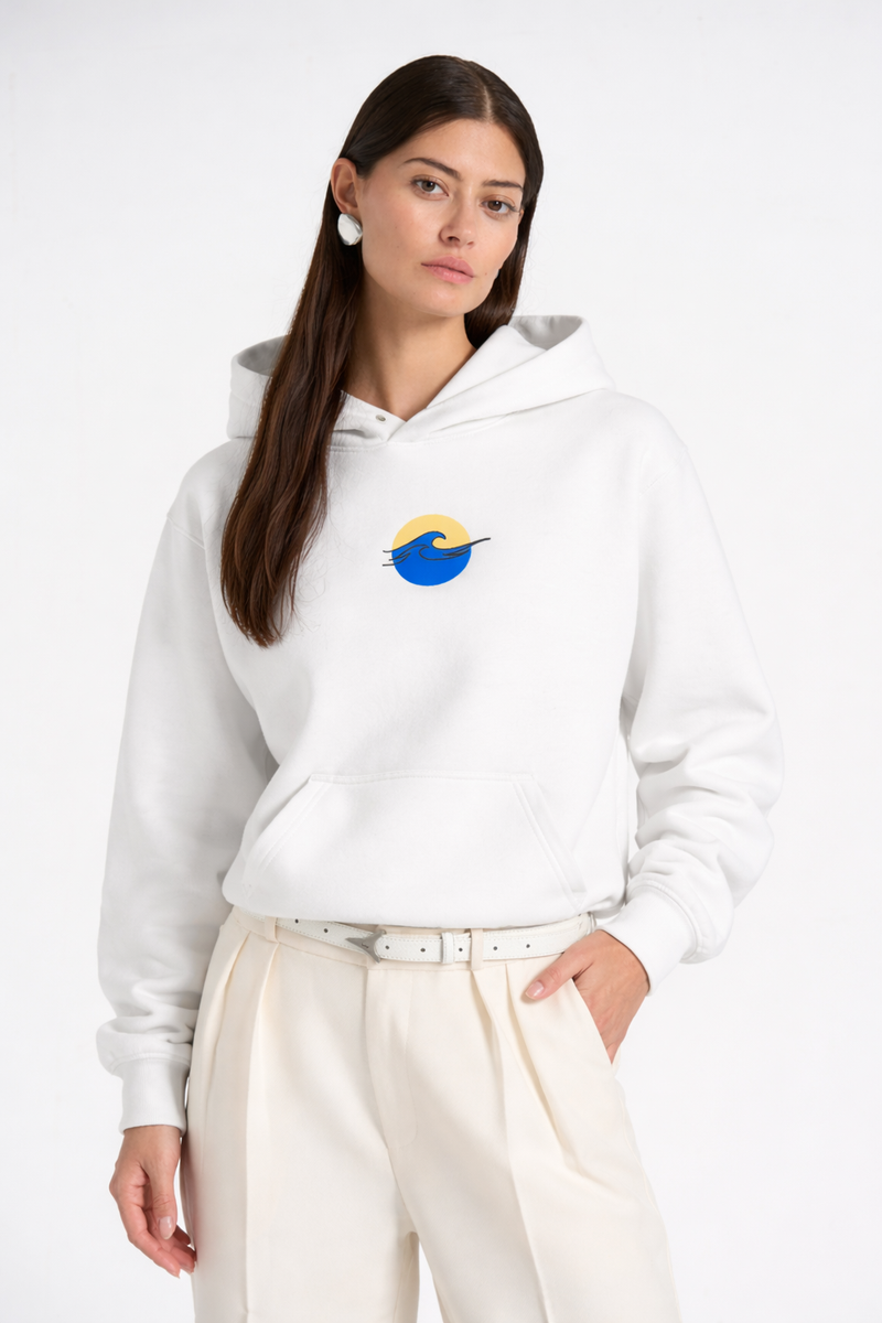 🟡 PRÉCOMMANDE: Hoodie 460g 100% Coton – Broderie Minimaliste - Design Vague (F) Rich.Art