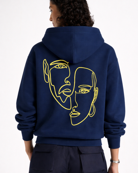 Double Visage - Hoodie brodé One Line Art