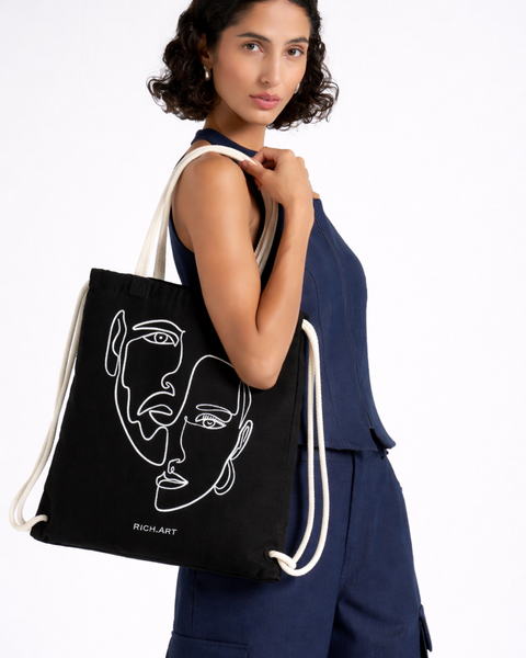 Double Visage - Tote-bag brodé One Line Art