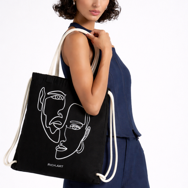 Double Visage - Tote-bag brodé One Line Art