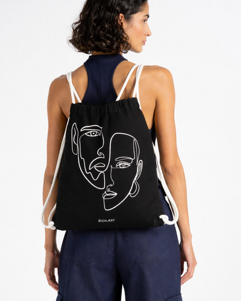 Double Visage - Tote-bag brodé One Line Art