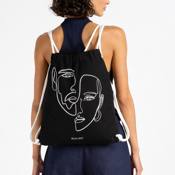 Double Visage - Tote-bag brodé One Line Art