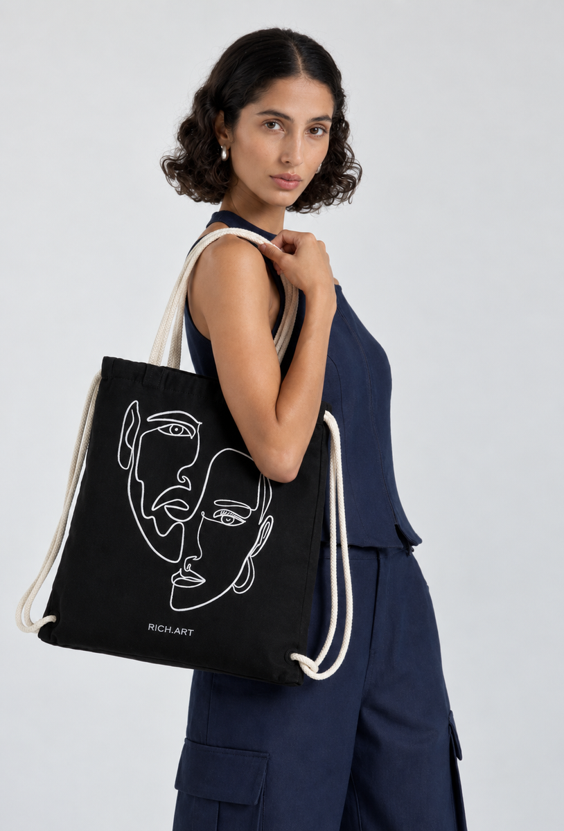 Double Visage - Tote-bag brodé One Line Art