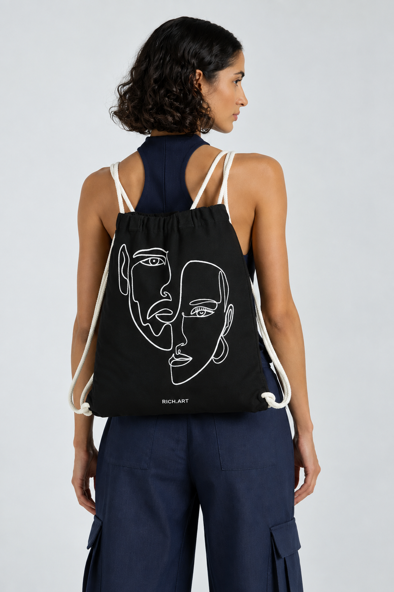 Double Visage - Tote-bag brodé One Line Art