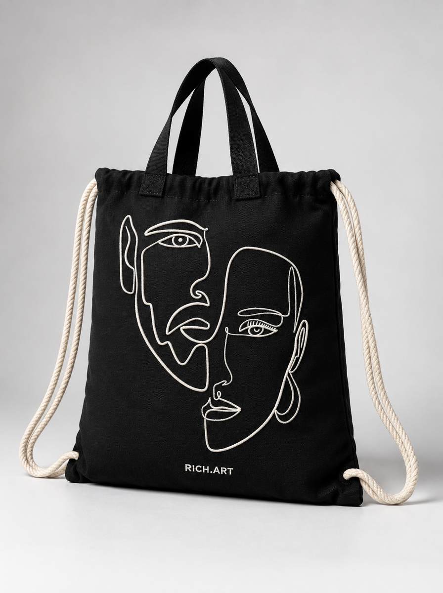 Double Visage - Tote-bag brodé One Line Art