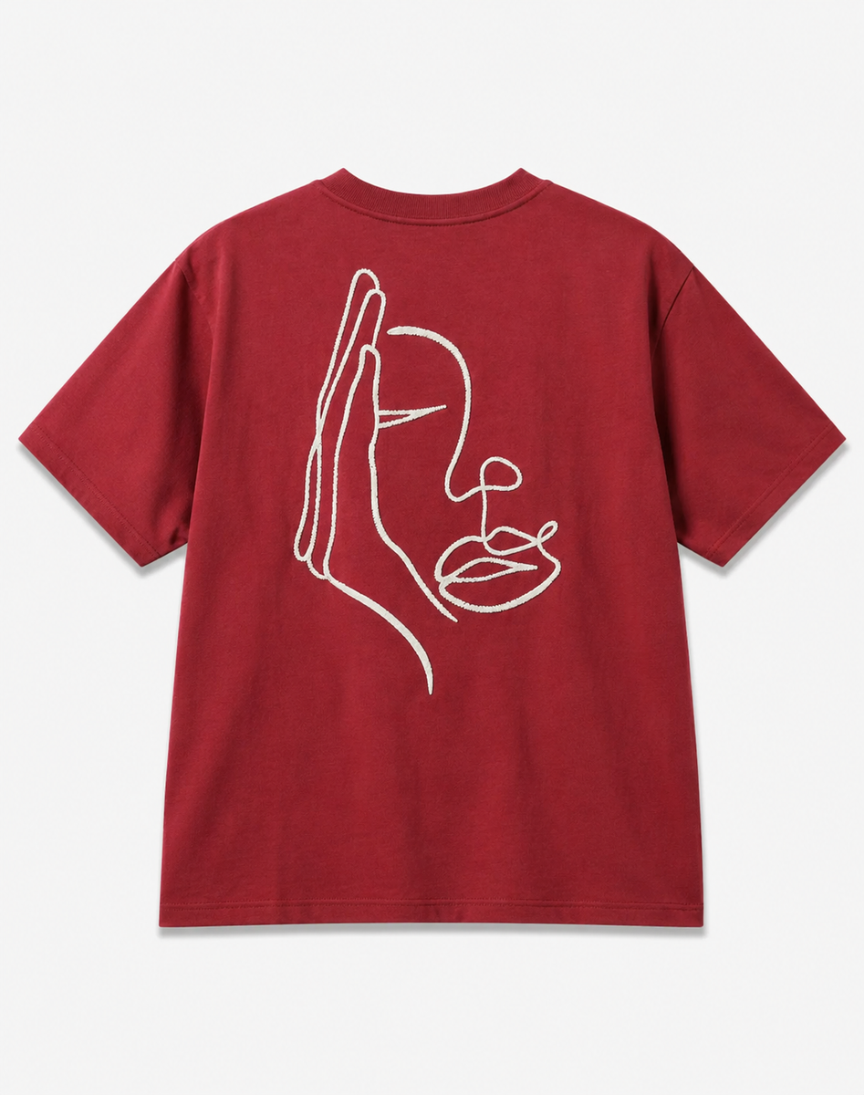 Visage Caché – T-shirt Brodé One Line Art