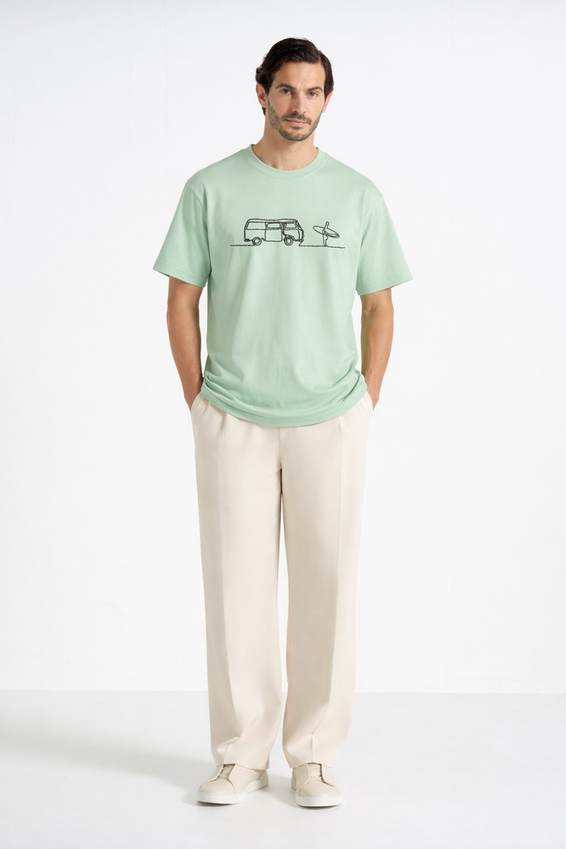 Surf – T-shirt Brodé One Line Art