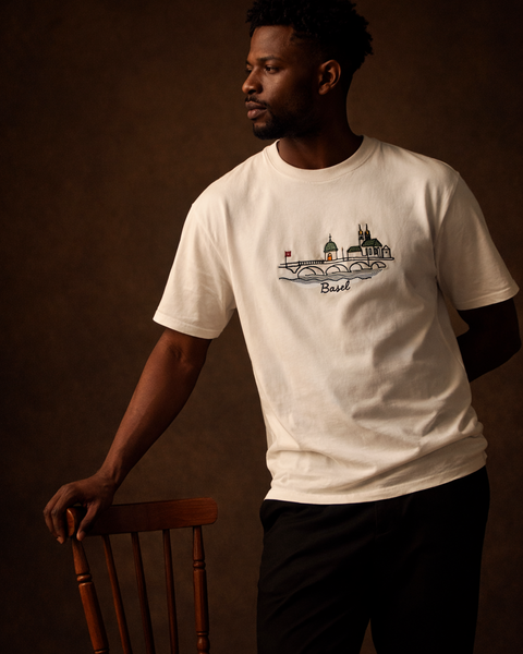 🟡 PRÉCOMMANDE: T-shirt Minimaliste Brodé 100% Coton – Design Basel