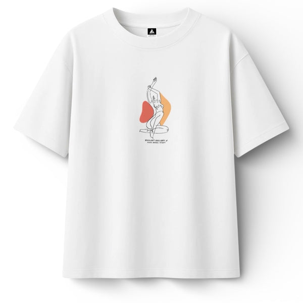 T-shirt Minimaliste Brodé 100% Coton – Design Femme Assise (F) Ma boutique