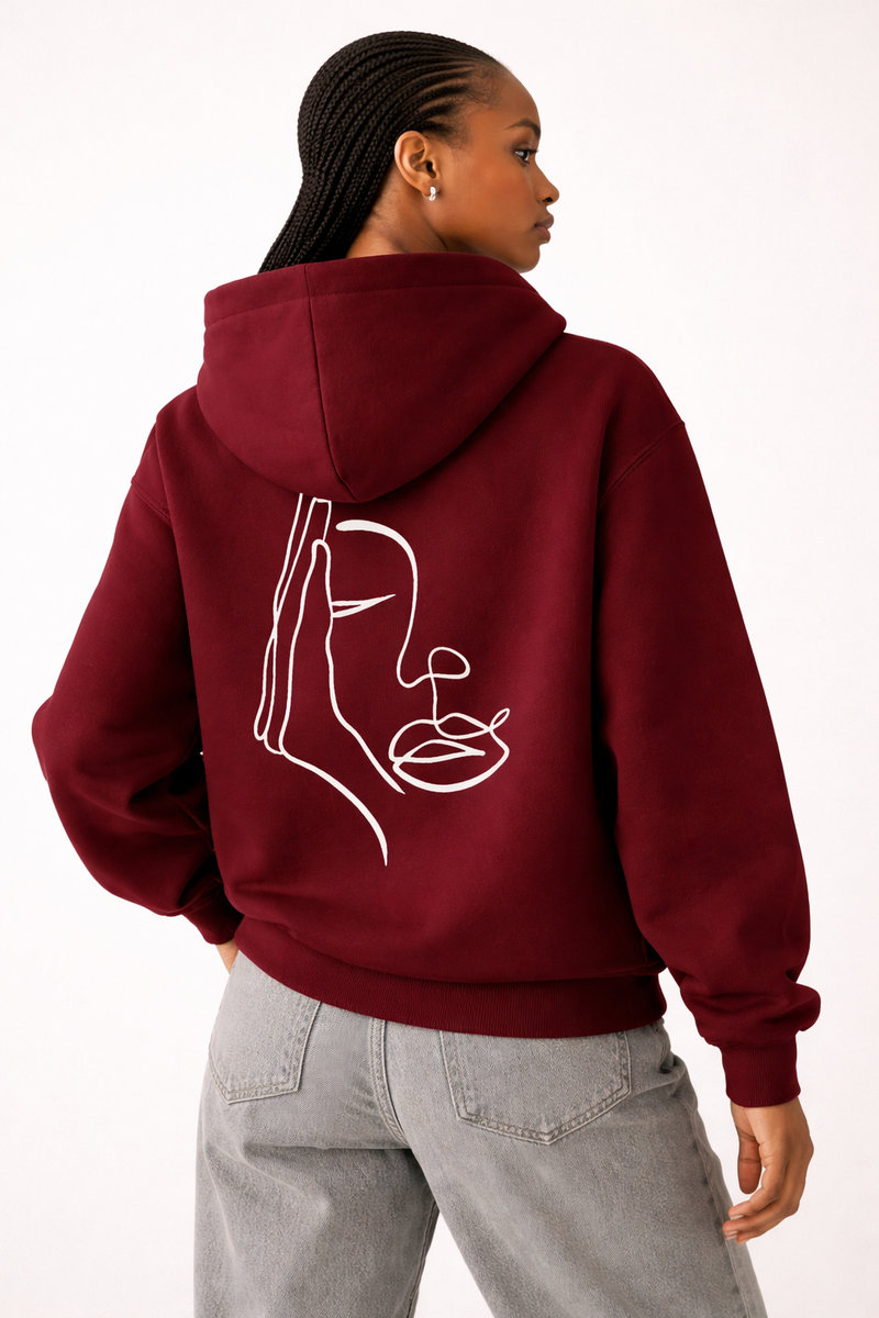 🟡 PRÉCOMMANDE: Hoodie 460g 100% Coton – Broderie Minimaliste - Design Visage Caché (F) Rich.Art