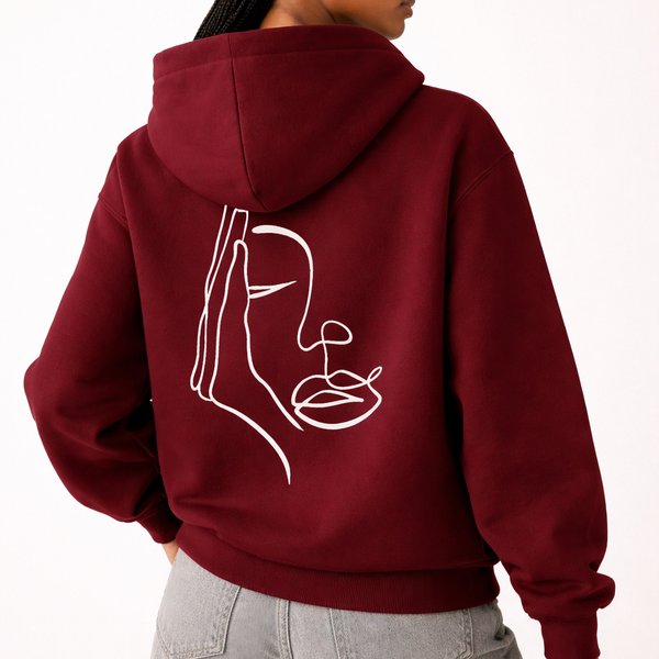 🟡 PRÉCOMMANDE: Hoodie 460g 100% Coton – Broderie Minimaliste - Design Visage Caché (F)