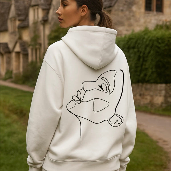 🟡 PRÉCOMMANDE: Hoodie 460g 100% Coton – Broderie Minimaliste - Design One Line Draw (F)