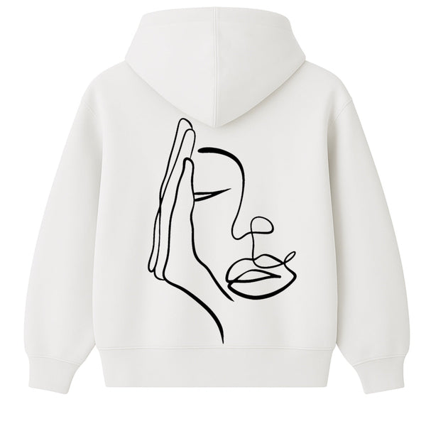 🟡 PRÉCOMMANDE: Hoodie 460g 100% Coton – Broderie Minimaliste - Design Visage Caché (F)