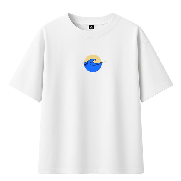 T-shirt Minimaliste Brodé 100% Coton – Design Vague (F)