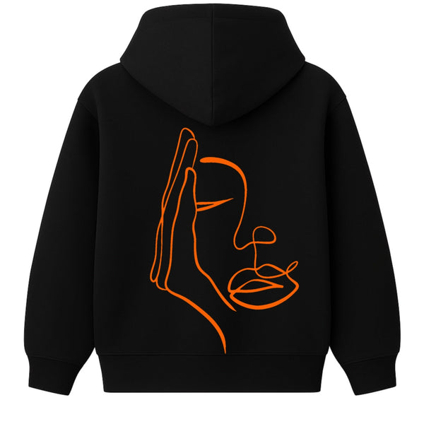 🟡 PRÉCOMMANDE: Hoodie 460g 100% Coton – Broderie Minimaliste - Design Visage Caché (F)