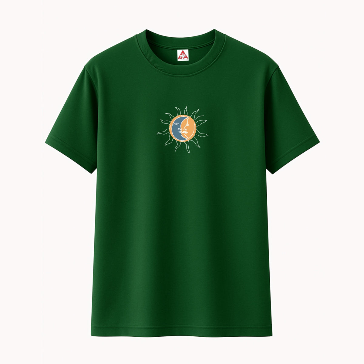 T-shirt Minimaliste Brodé 100% Coton – Design Lune/Soleil (F)