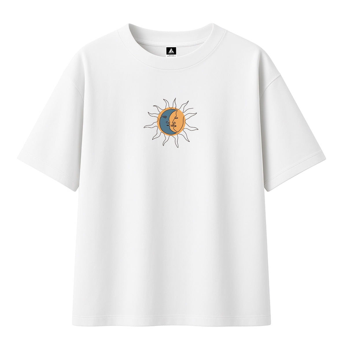 T-shirt Minimaliste Brodé 100% Coton – Design Lune/Soleil (F)
