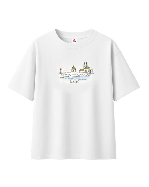 T-shirt Minimaliste Brodé 100% Coton – Design Basel