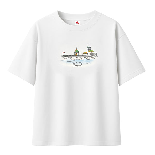 T-shirt Minimaliste Brodé 100% Coton – Design Basel