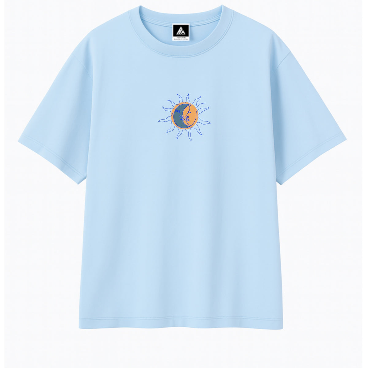 T-shirt Minimaliste Brodé 100% Coton – Design Lune/Soleil (F)