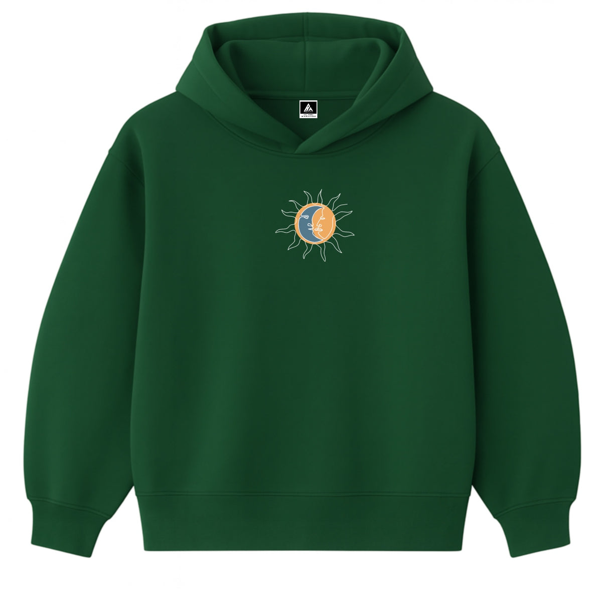 Hoodie 460g 100% Coton – Broderie Minimaliste - Design Soleil/Lune (F)