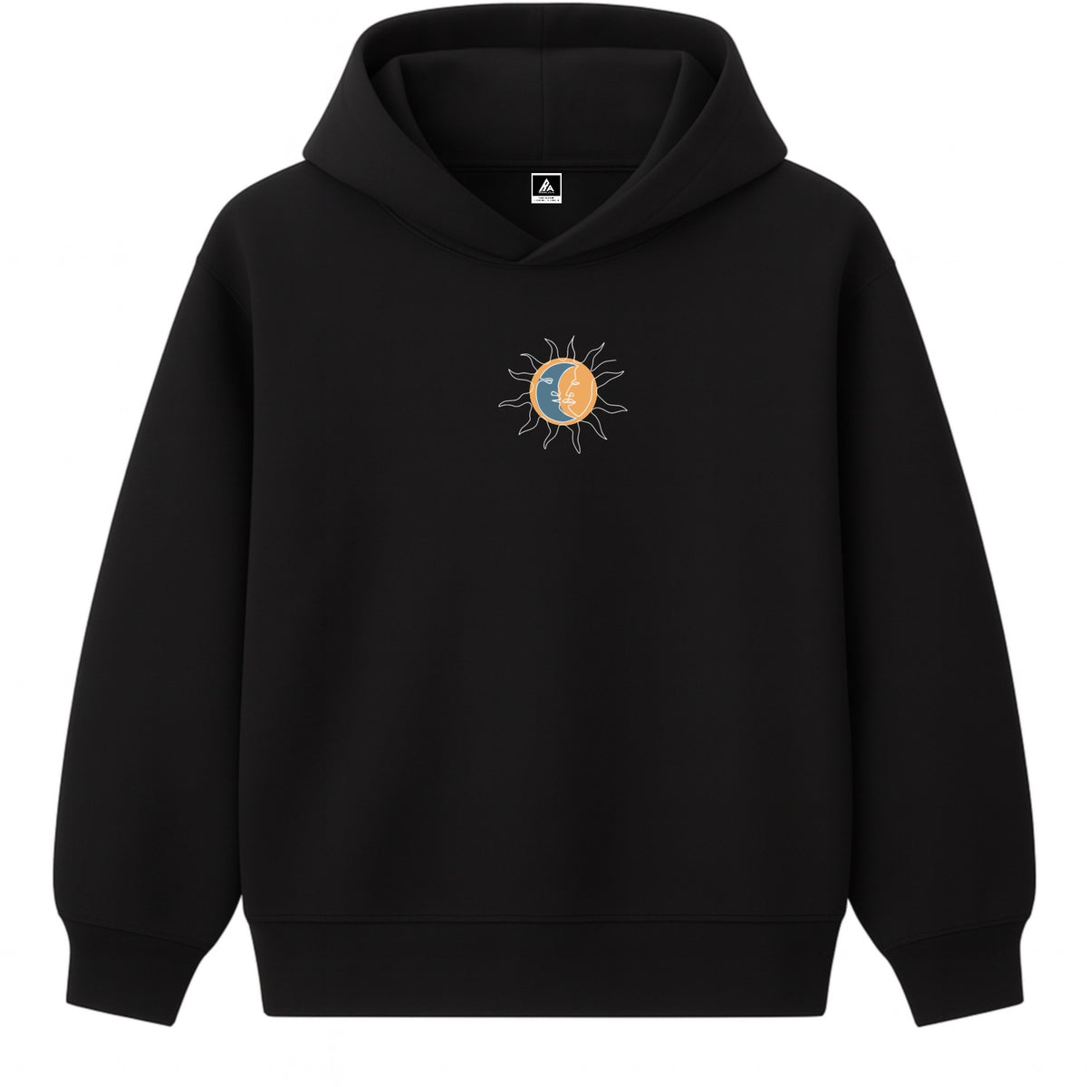 Hoodie 460g 100% Coton – Broderie Minimaliste - Design Soleil/Lune (F)